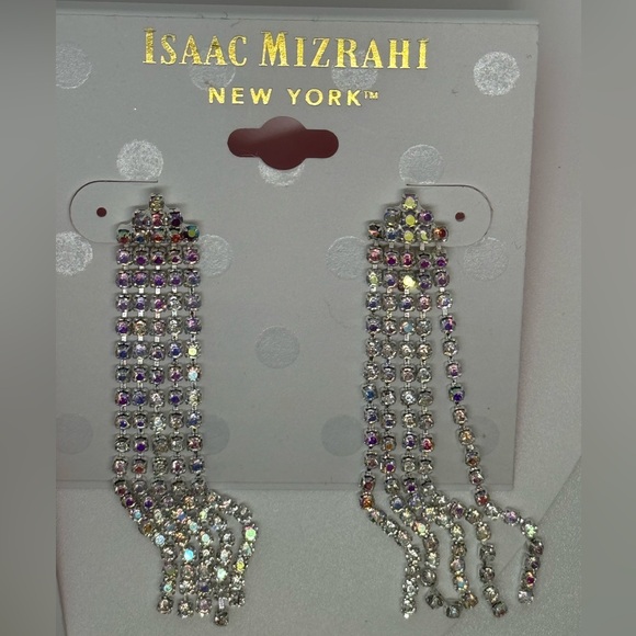 ISAAC MIZRAHI Silver Tone Crystal Dangling Post  Earrings - Picture 6 of 9